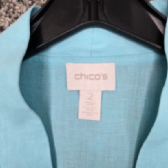 Chicos Cardigan Womens 2 US Large Blue Linen Open Front‎ Beaded Casual Ladies - Picture 6 of 7